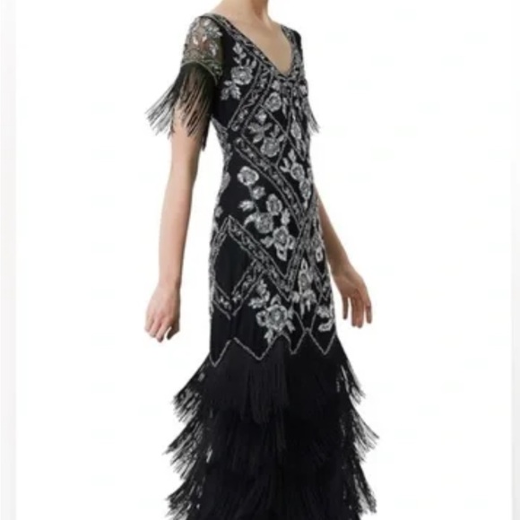 Babeyond 1920’s Full Length Black and Silver Flapper Dress size XL - Picture 2 of 14